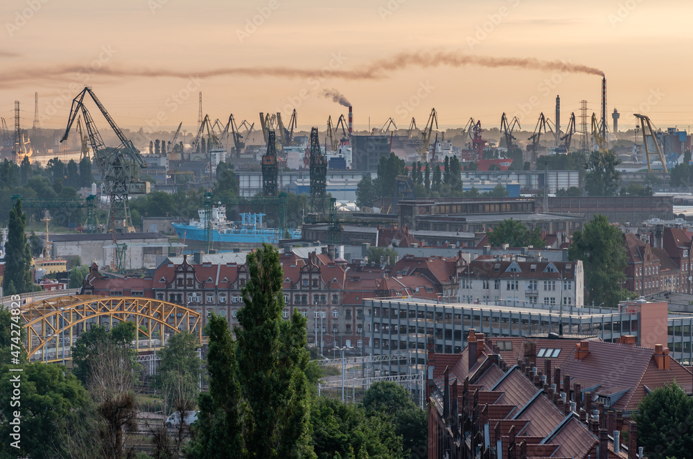 Gdansk, Poland, industrial district with shipyards