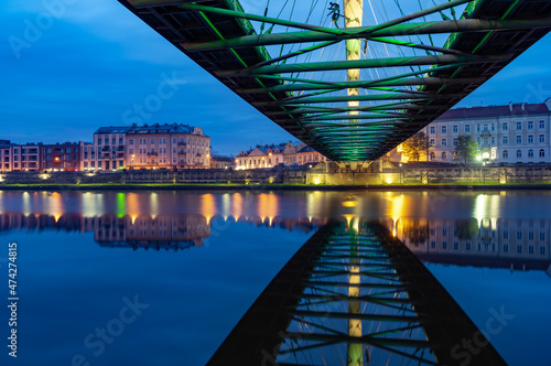 Bernatka footbridge over Vistula river in Krakow in the night photo