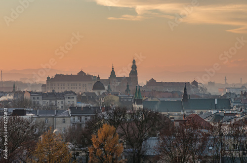Krakow Old Town with Wawel castle in early morning