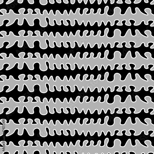 Curved lines seamless pattern. Jagged stripes ornament. Curves print. Striped background. Linear waves motif. Broken line shapes wallpaper. Wavy stripe figures. Ethnical textile print. Vector artwork