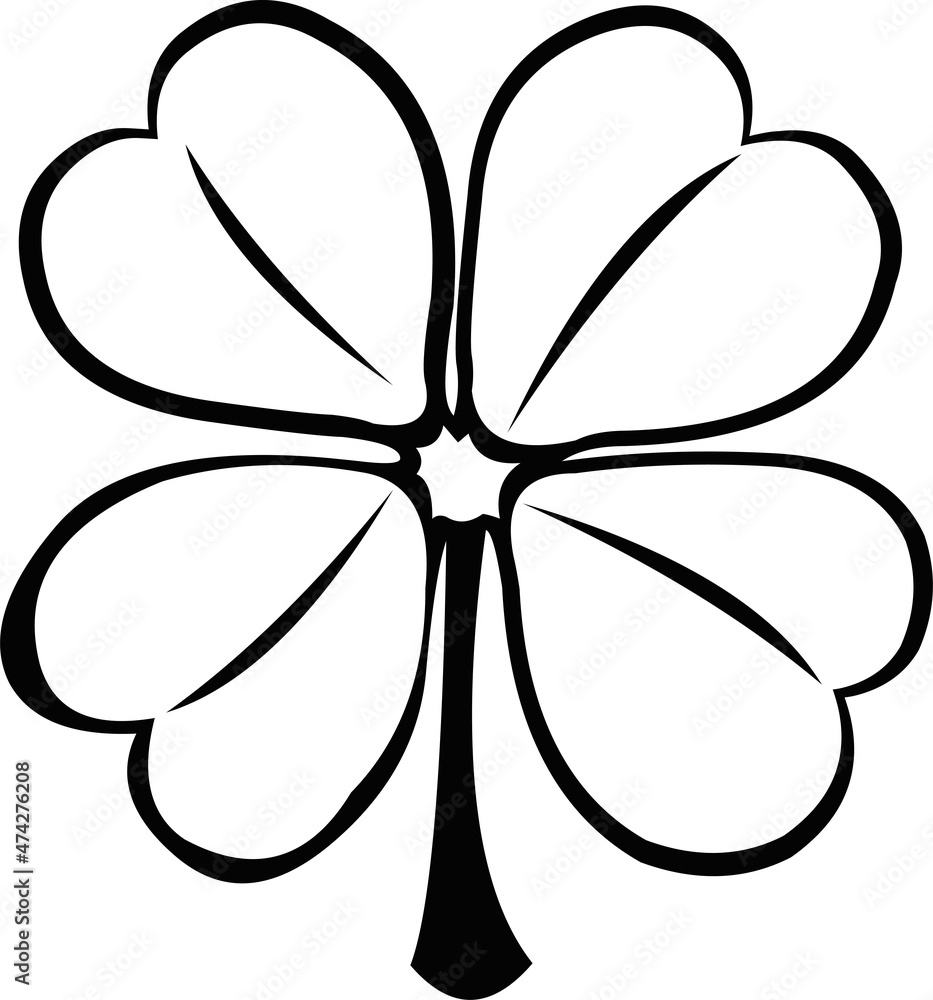 Naklejka premium Vector illustration of a four leaf clover drawn in black and white