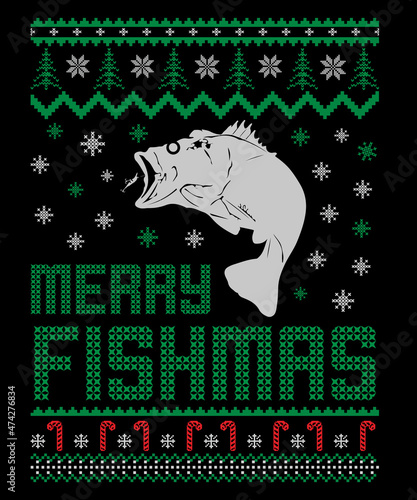 Merry Fishmas Typography ugly Christmas Sweatshirt Design for Fish lovers