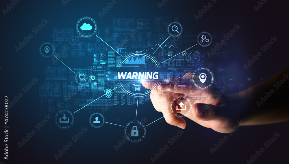 Hand touching cybersecurity button concept Hand touching cybersecurity button concept
