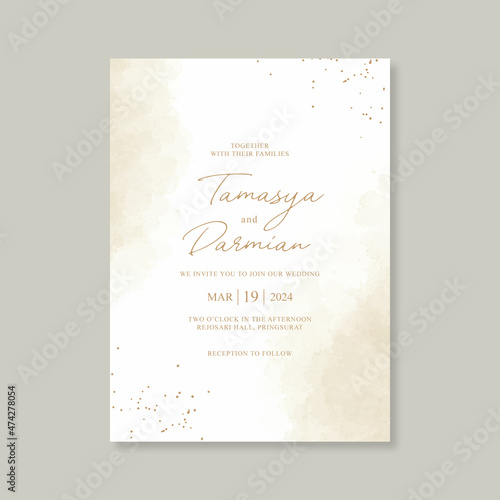 Minimalist wedding card with watercolor splash