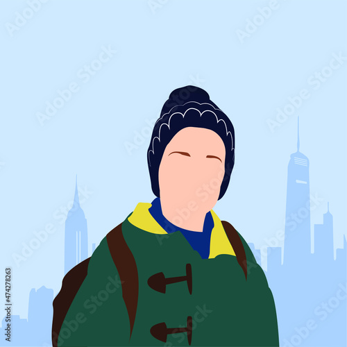 A boy in New York flat vector illustration