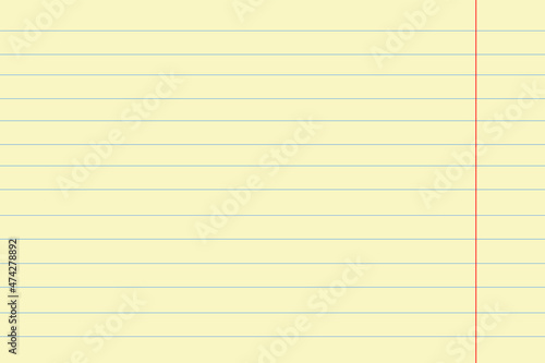 Paper note. Realistic illustration of yellow lined page. Vector image.