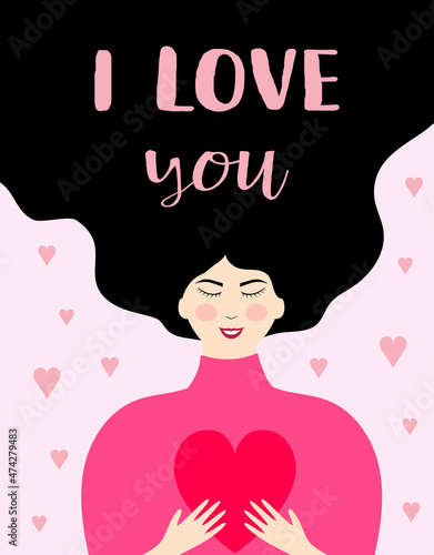 valentines card with pretty woman, vector illustration