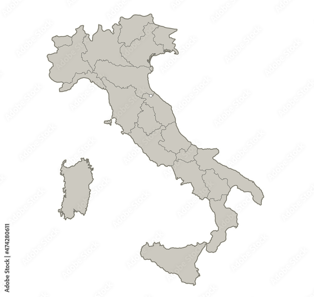 Italy map, individual regions, blank