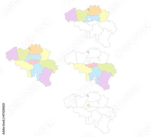 Map of Belgium divided to administrative divisions, Flanders Wallonia and Brussels blank