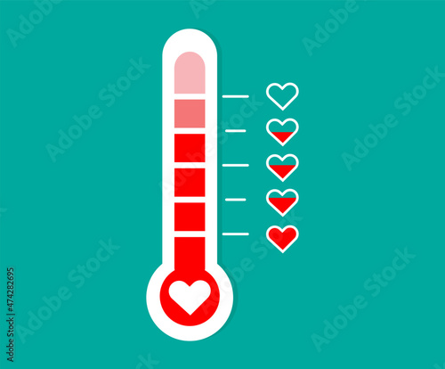 Love thermometer . Valentines Day .Card element. Heat level of love. Vector illustration