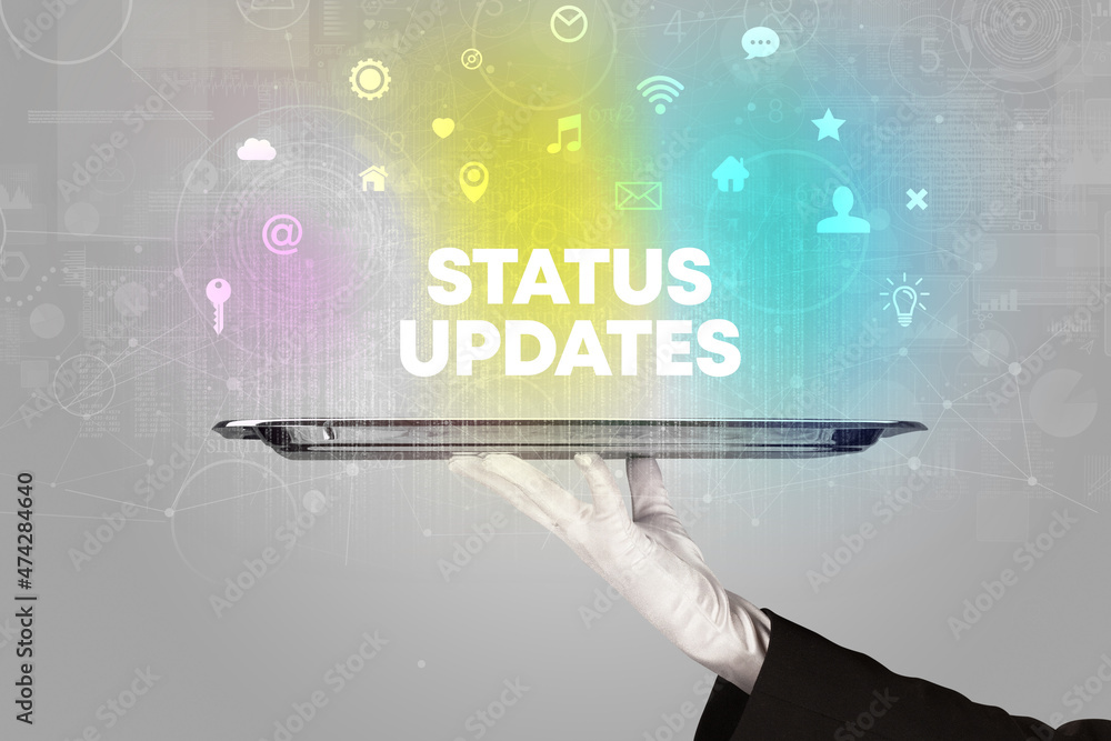Waiter serving social networking concept Waiter serving social networking concept
