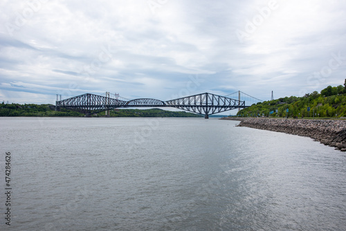 The two Quebec city bridge (Quebec bridge and Pierre-Laporte bridge) view from the north shore of the St Lawrence river in the district of Cap-Blanc Sillery