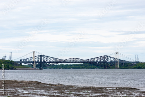 The two Quebec city bridge (Quebec bridge and Pierre-Laporte bridge) view from the north shore of the St Lawrence river in the district of Cap-Rouge Sainte-Foy.