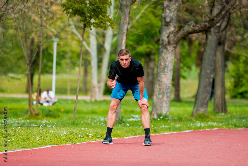 Breathing after running workout outdoor