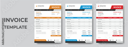 Minimal Corporate Business Invoice design template vector illustration bill form price invoice. Creative invoice template vector. business stationery design payment agreement design template photo