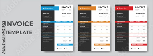 Minimal Corporate Business Invoice design template vector illustration bill form price invoice. Creative invoice template vector. business stationery design payment agreement design template