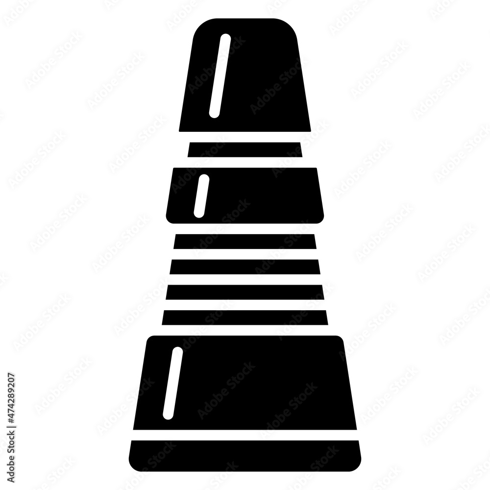 Thermos of triangular shape for hot and cold. Unique design with stripes. Thermos for eating and drinking outside. Vector icon, glyph, isolated Thermos of triangular shape for hot and cold. Unique design with stripes. Thermos for eating and drinking outside. Vector icon, glyph, isolated