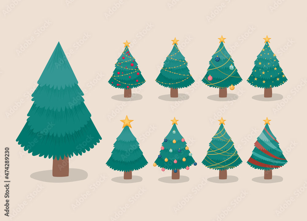 nine christmas trees