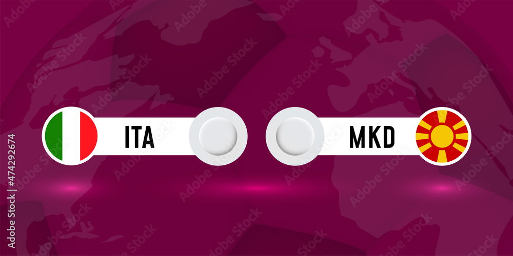 Path C Italy vs North Macedonia. Qatar 2022 soccer match. Football championship duel versus teams. Vector illustration.