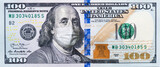 A 100 bill in a medical mask. World economy during the COVID-19 pandemic. High quality photo