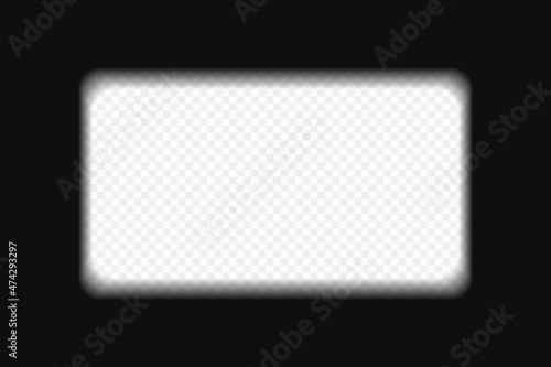 Old cinematic frame overlay texture on transparent background. Blurred vintage film strip. Vector illustration of retro camera roll. Aspect ratio 16:9, rectangle border