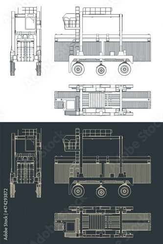 Straddle carrier blueprints illustration