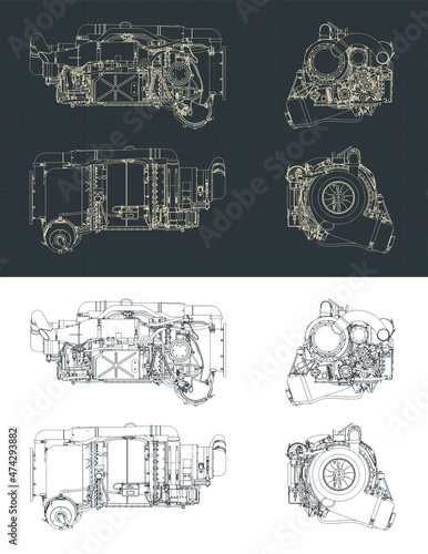 Aircraft gas turbine engine APU blueprints