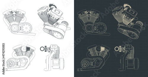 V-Twin motorcycle engine blueprints
