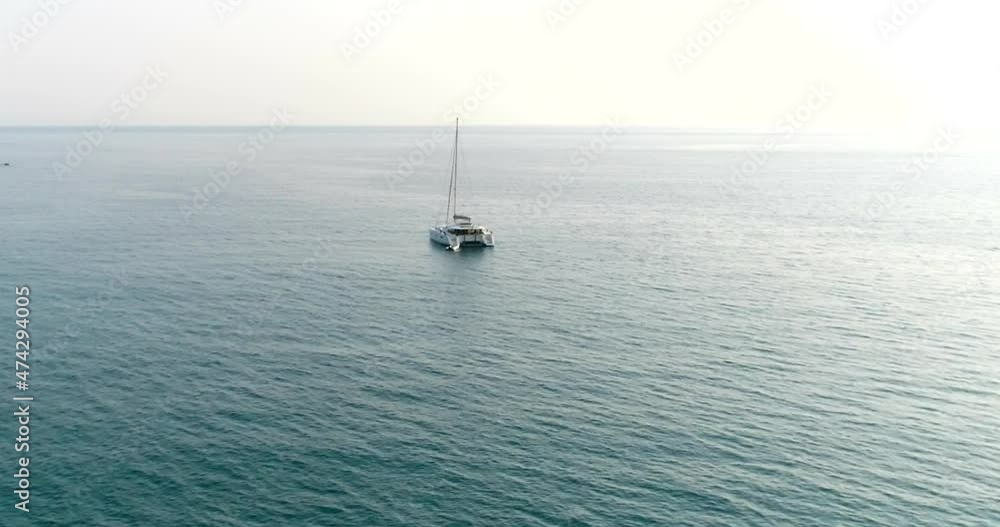 Summer vaccation, aerial view Of Yacht Sailing On Sea, dron footage Summer vaccation, aerial view Of Yacht Sailing On Sea, dron footage