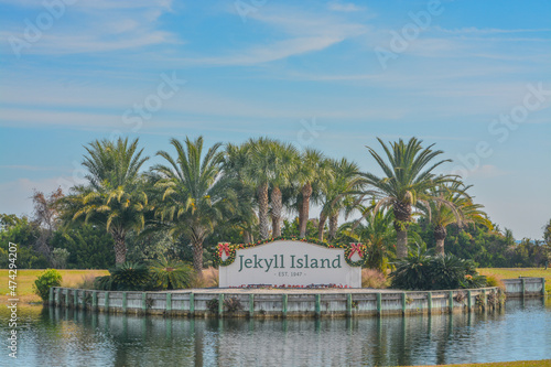 The Jekyll Island Sign for this Barrier Island in Glynn County, Georgia photo