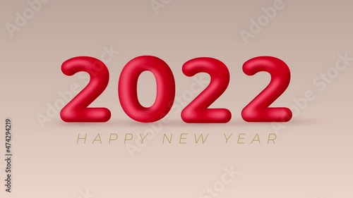 Happy New Year. 3D red color 2022 number spinning on golden background with message Happy New Year. New Year celebration concept. 4K animation. 