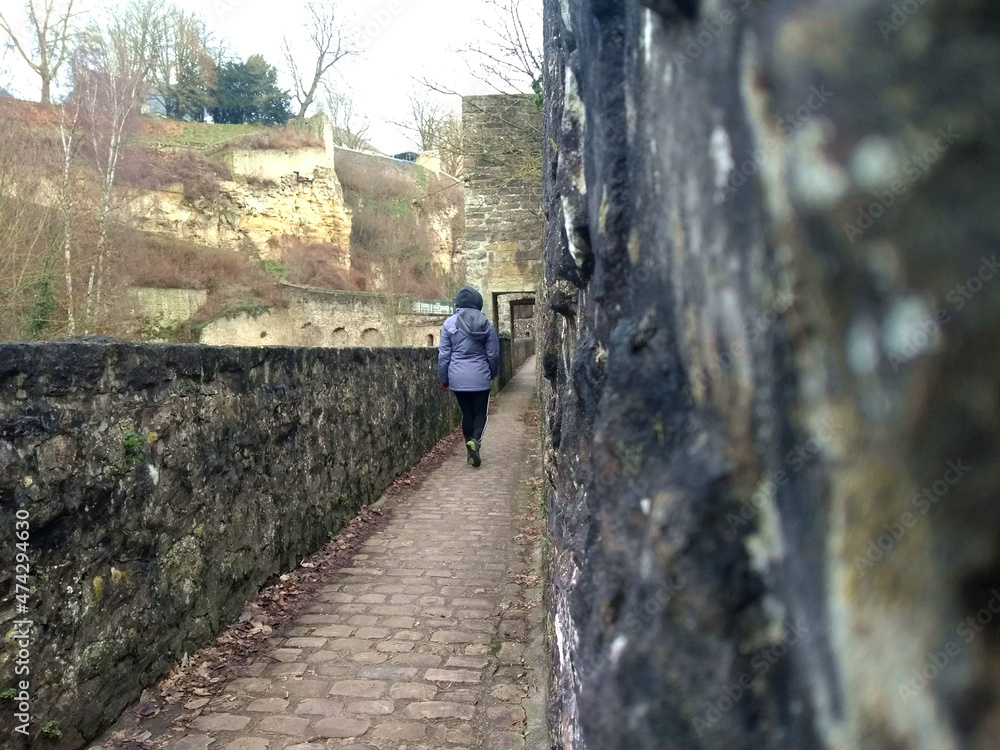 Woman walking alone in winter. Woman walking alone in winter.
