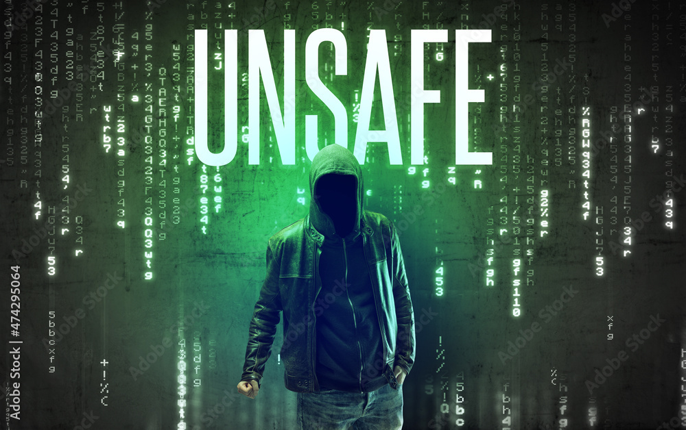 Faceless hacker with inscription concept Faceless hacker with inscription concept