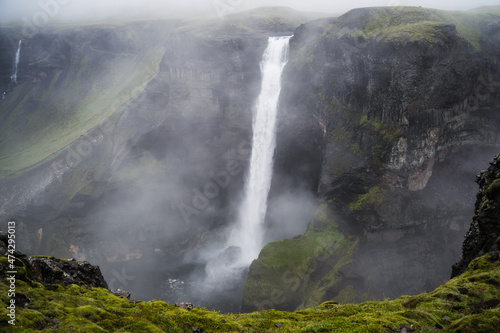 Haifoss waterfall in Iceland - one of the highest waterfall in Iceland, popular tourist destination