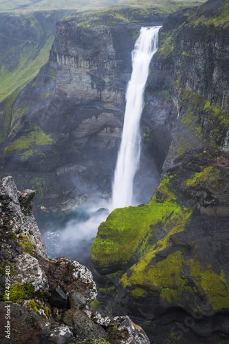 Gorge with Granni waterfall. Waterfall in a narrow gorge in the Thjorsardalur valley in Iceland © Igor Tichonow