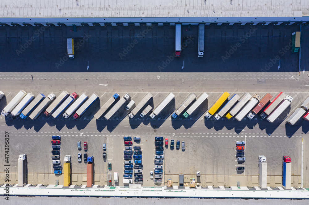 Aerial drone view on warehouse and logistic center. Logistic and Aerial drone view on warehouse and logistic center. Logistic and