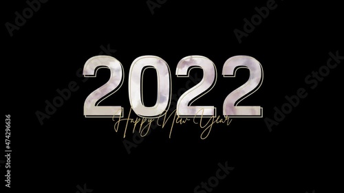 Happy new year 2022 watercolor animation. Golden outline gradient watercolor numbers 2022 with hand drawn message happy new year on black background. New Year background 4K animation.