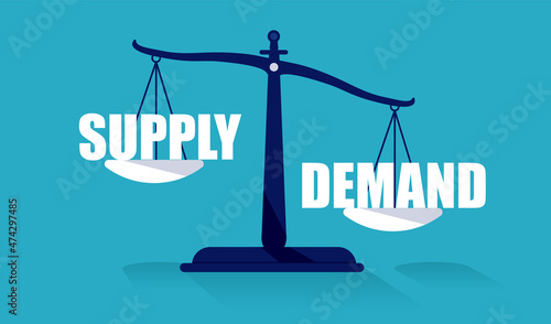Supply and demand with weight scale showing high demand and low supply. Vector illustration photo