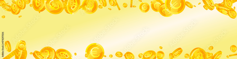 European Union Euro coins falling. Charming scattered EUR coins. Europe money. Eminent jackpot, wealth or success concept. Vector illustration. European Union Euro coins falling. Charming scattered EUR coins. Europe money. Eminent jackpot, wealth or success concept. Vector illustration.