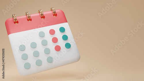 3D render minimal note icons with copy space for texts isolate on beige background. Blank paper calendar icons.  calendar date icon . 3D rendering