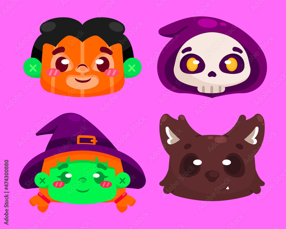 cute halloween head character vector