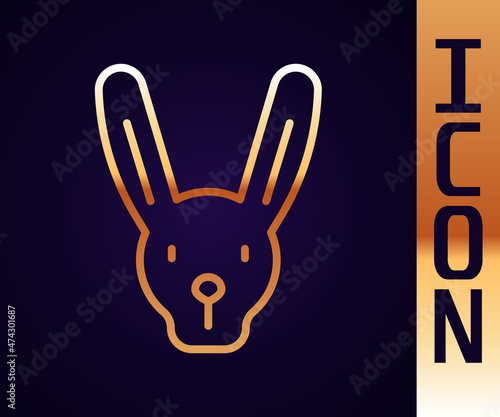 Gold line Rabbit with ears icon isolated on black background. Magic trick. Mystery entertainment concept. Vector