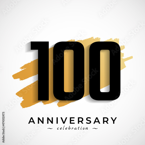 100 Year Anniversary Celebration with Gold Brush Symbol. Happy Anniversary Greeting Celebrates Event Isolated on White Background