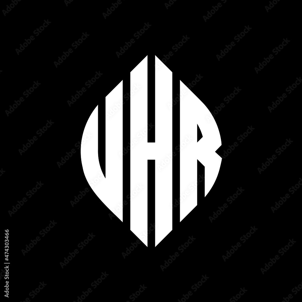 UHR circle letter logo design with circle and ellipse shape. UHR ellipse  letters with typographic style. The three initials form a circle logo. UHR  circle emblem abstract monogram letter mark vector. vector