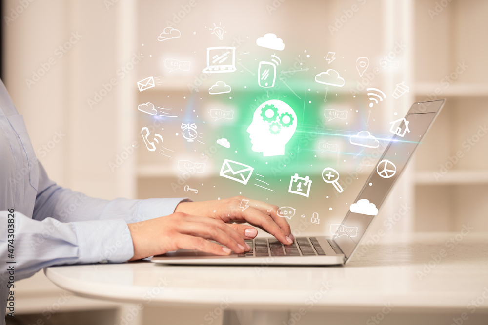 Businessman working on laptop with new business concept Businessman working on laptop with new business concept