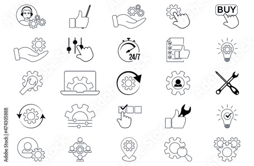 Setup and Settings Icons Set. Collection of simple linear web icons such as Installation, Settings, Options, Update and more. Vector illustration. Editable Stroke.