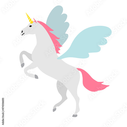 Vector flat hand drawn pegasus isolated on white background
