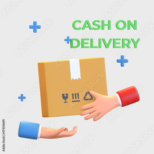 hand courier giving parcel box to customer cash on delivery service icon 3d render illustration