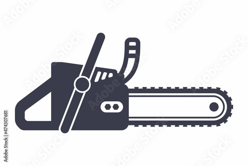 chainsaw black icon. cut down a tree. flat vector illustration.