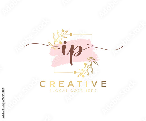 Initial IP feminine logo. Usable for Nature, Salon, Spa, Cosmetic and Beauty Logos. Flat Vector Logo Design Template Element.